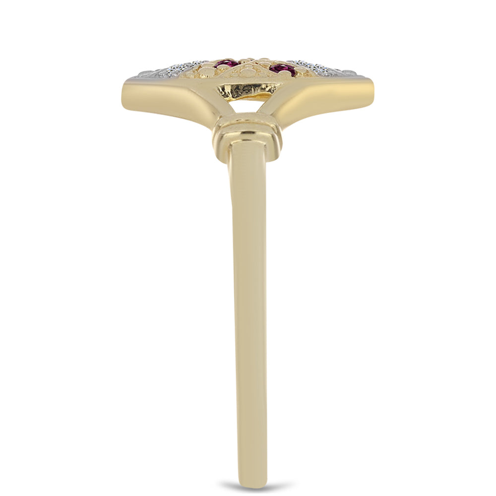 Inel din Argint 925 Placat cu Aur ( 2.73 grame ) cu Diamant Violet și Diamant Alb 0.12 Carate 4 