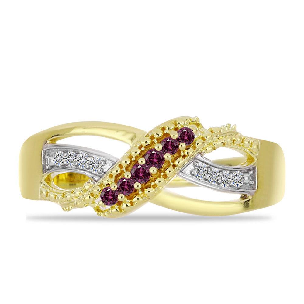 Inel din Argint 925 Placat cu Aur ( 3.3 grame ) cu Diamant Violet și Diamant Alb 0.15 Carate 1 