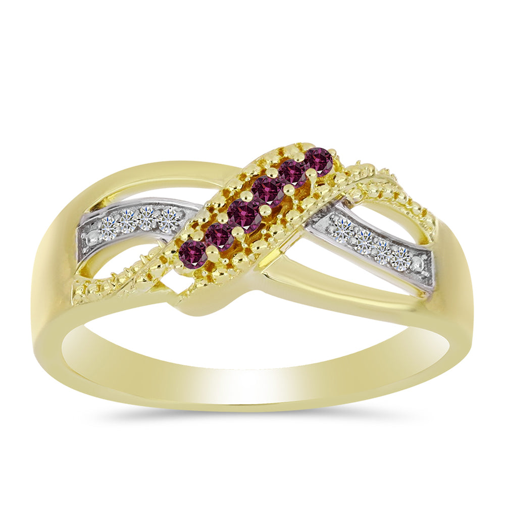 Inel din Argint 925 Placat cu Aur ( 3.3 grame ) cu Diamant Violet și Diamant Alb 0.15 Carate 3 