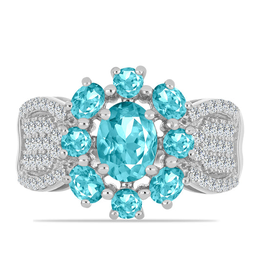 Inel din Argint 925 ( 5.37 grame ) cu Cuarț Paraiba și Topaz Alb 2.89 Carate