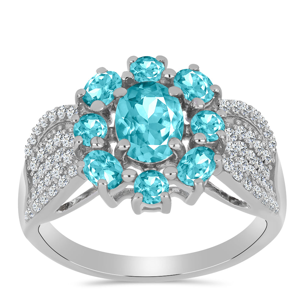 Inel din Argint 925 ( 5.37 grame ) cu Cuarț Paraiba și Topaz Alb 2.89 Carate 3 