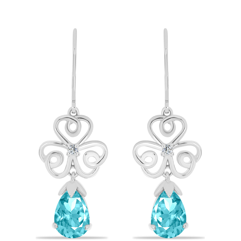 Cercei din Argint 925 ( 3.97 grame ) cu Cuarț Paraiba și Topaz Alb 3.67 Carate 1 