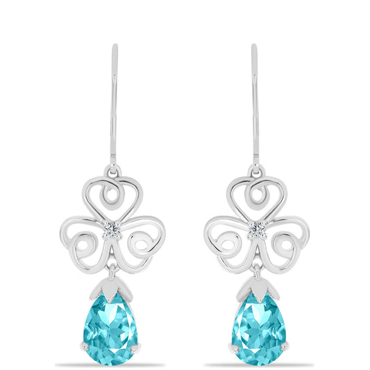 Cercei din Argint 925 ( 3.97 grame ) cu Cuarț Paraiba și Topaz Alb 3.67 Carate