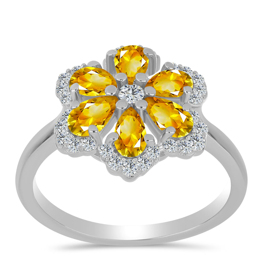 Inel din Argint 925 ( 3.2 grame ) cu Citrin Ural și Topaz Alb 1.5 Carate