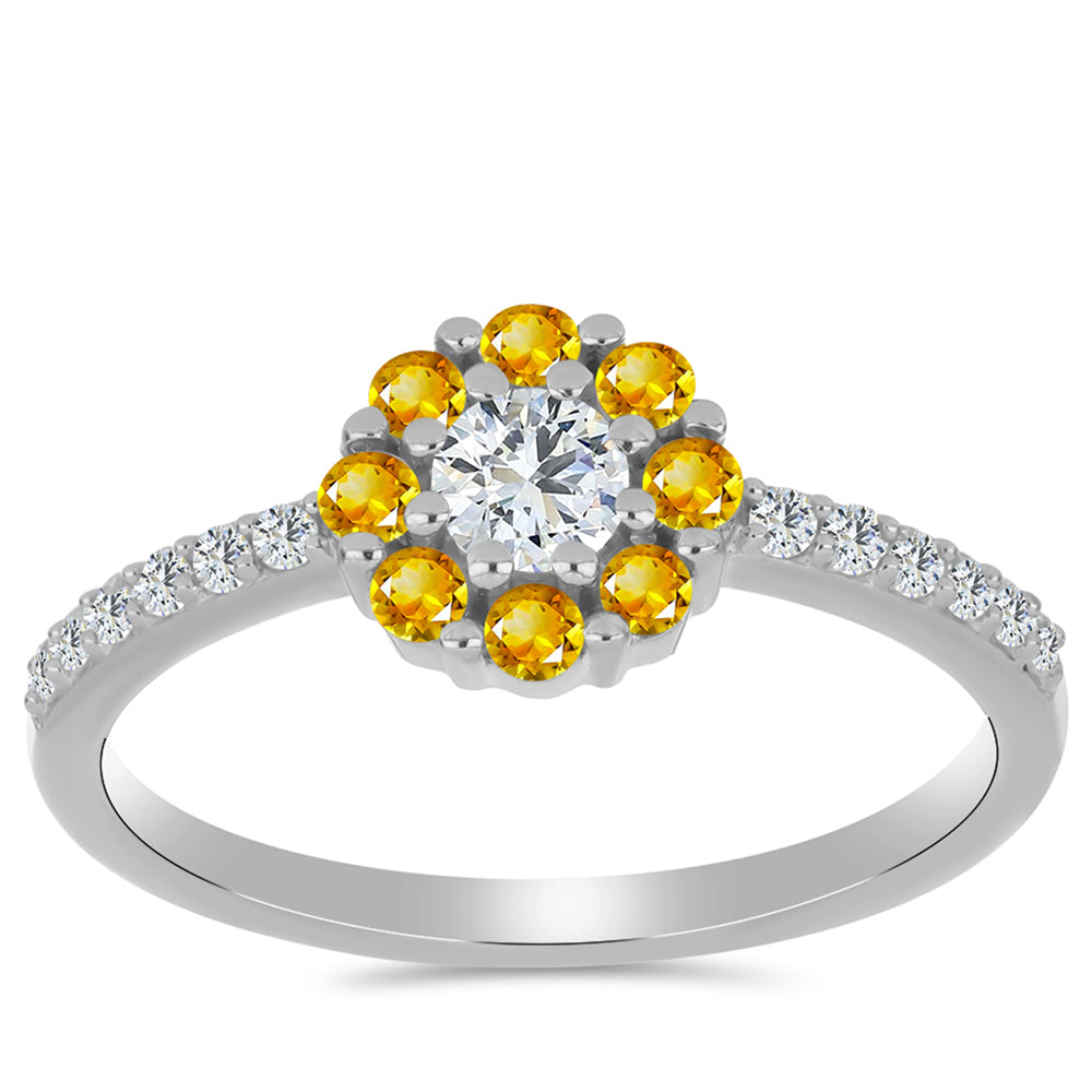 Inel din Argint 925 ( 2.14 grame ) cu Citrin Ural și Topaz Alb 0.79 Carate 3 