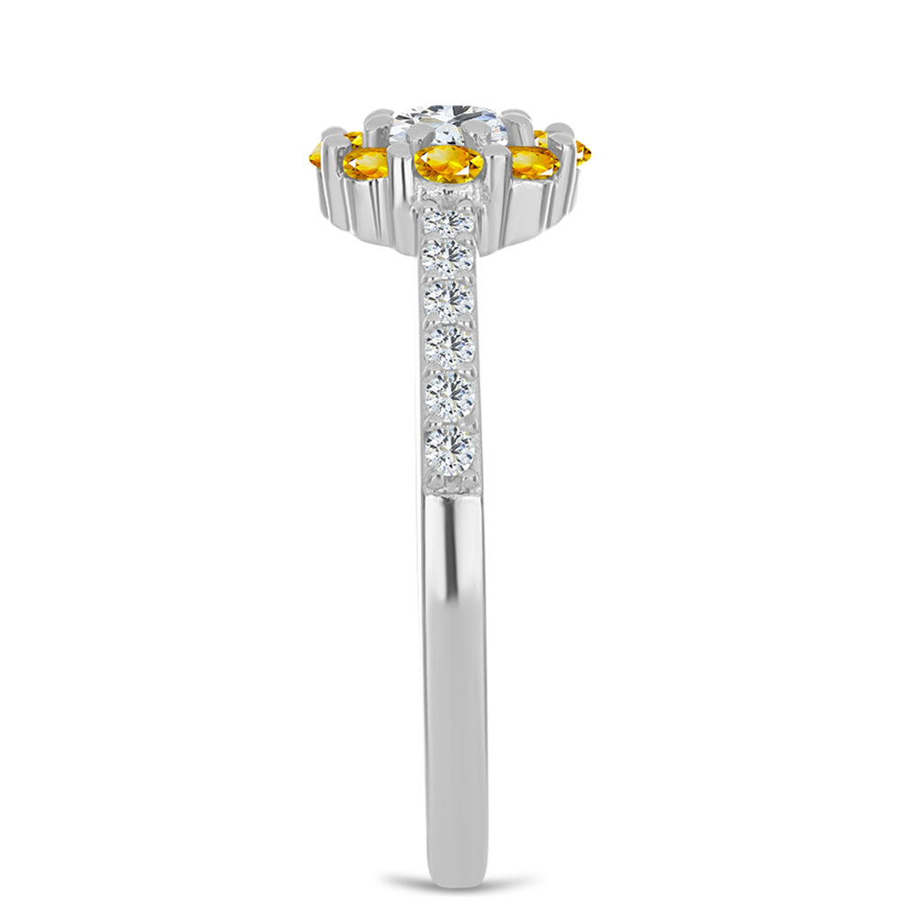 Inel din Argint 925 ( 2.14 grame ) cu Citrin Ural și Topaz Alb 0.79 Carate 4 