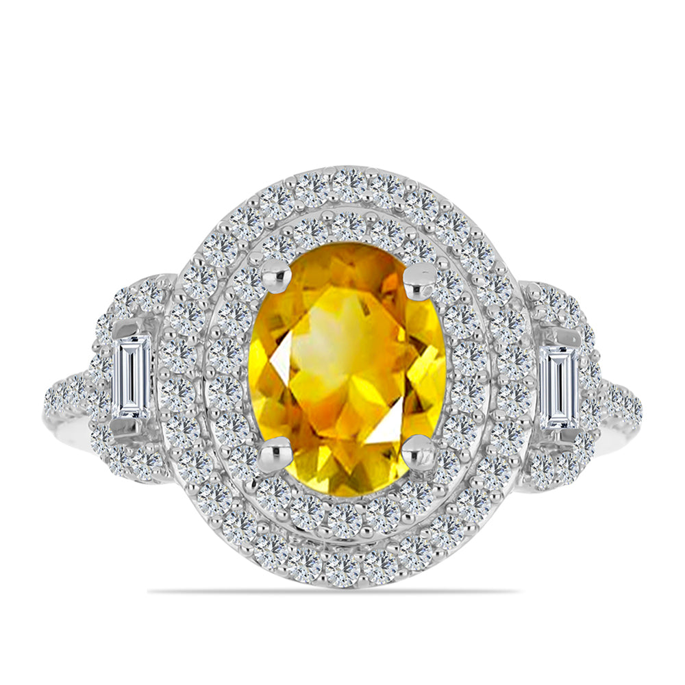 Inel din Argint 925 ( 3.98 grame ) cu Citrin Ural și Zircon Alb 2.71 Carate