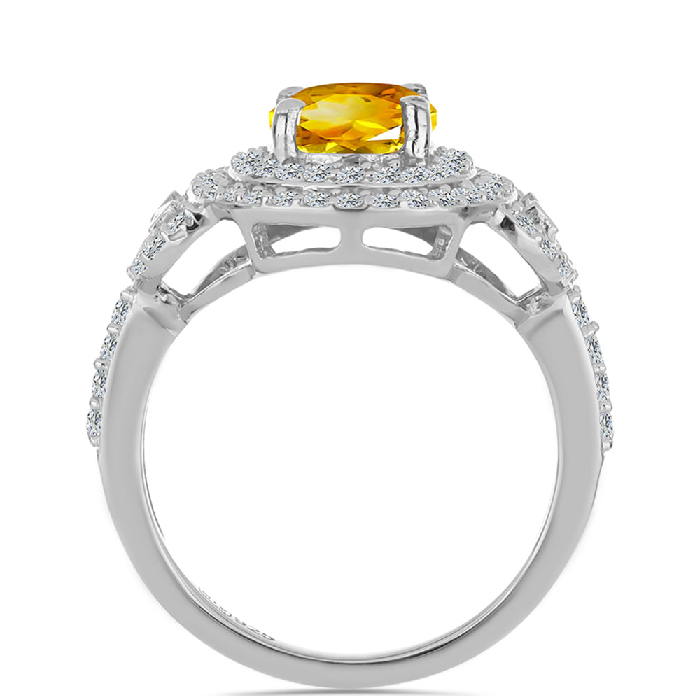 Inel din Argint 925 ( 3.98 grame ) cu Citrin Ural și Zircon Alb 2.71 Carate 2 