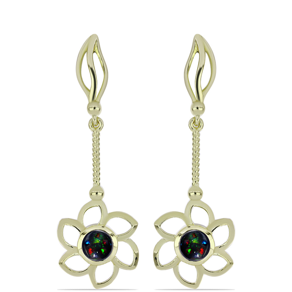 Cercei din Argint 925 Placat cu Aur ( 5.15 grame ) cu Opal Etiopian Negru Lega Dembi 0.73 Carate