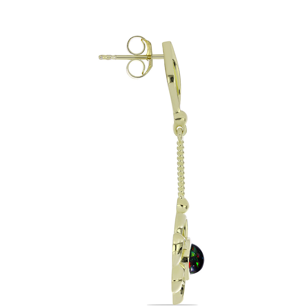 Cercei din Argint 925 Placat cu Aur ( 5.15 grame ) cu Opal Etiopian Negru Lega Dembi 0.73 Carate