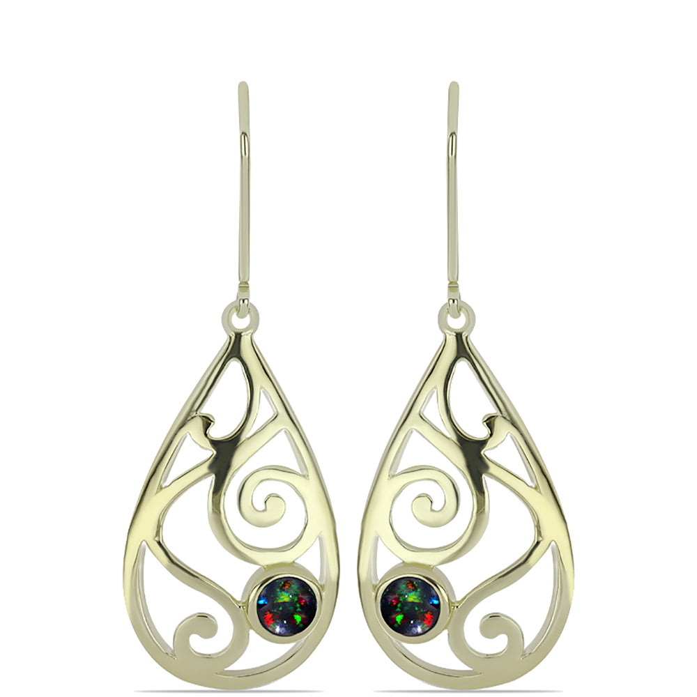 Cercei din Argint 925 Placat cu Aur ( 4.25 grame ) cu Opal Etiopian Negru Lega Dembi 0.36 Carate