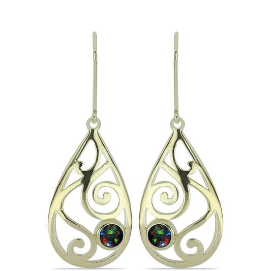 Cercei din Argint 925 Placat cu Aur ( 4.25 grame ) cu Opal Etiopian Negru Lega Dembi 0.36 Carate