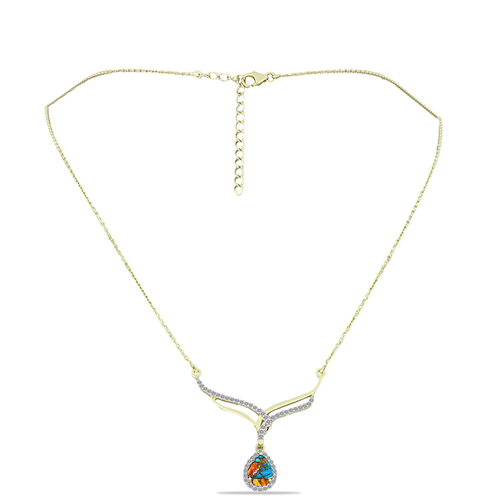 Colier din Argint 925 Placat cu Aur ( 4.94 grame ) cu Turcoaz Oyster și Topaz Alb 1.8 Carate 1 