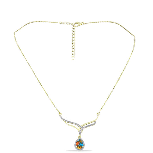 Colier din Argint 925 Placat cu Aur ( 4.94 grame ) cu Turcoaz Oyster și Topaz Alb 1.8 Carate