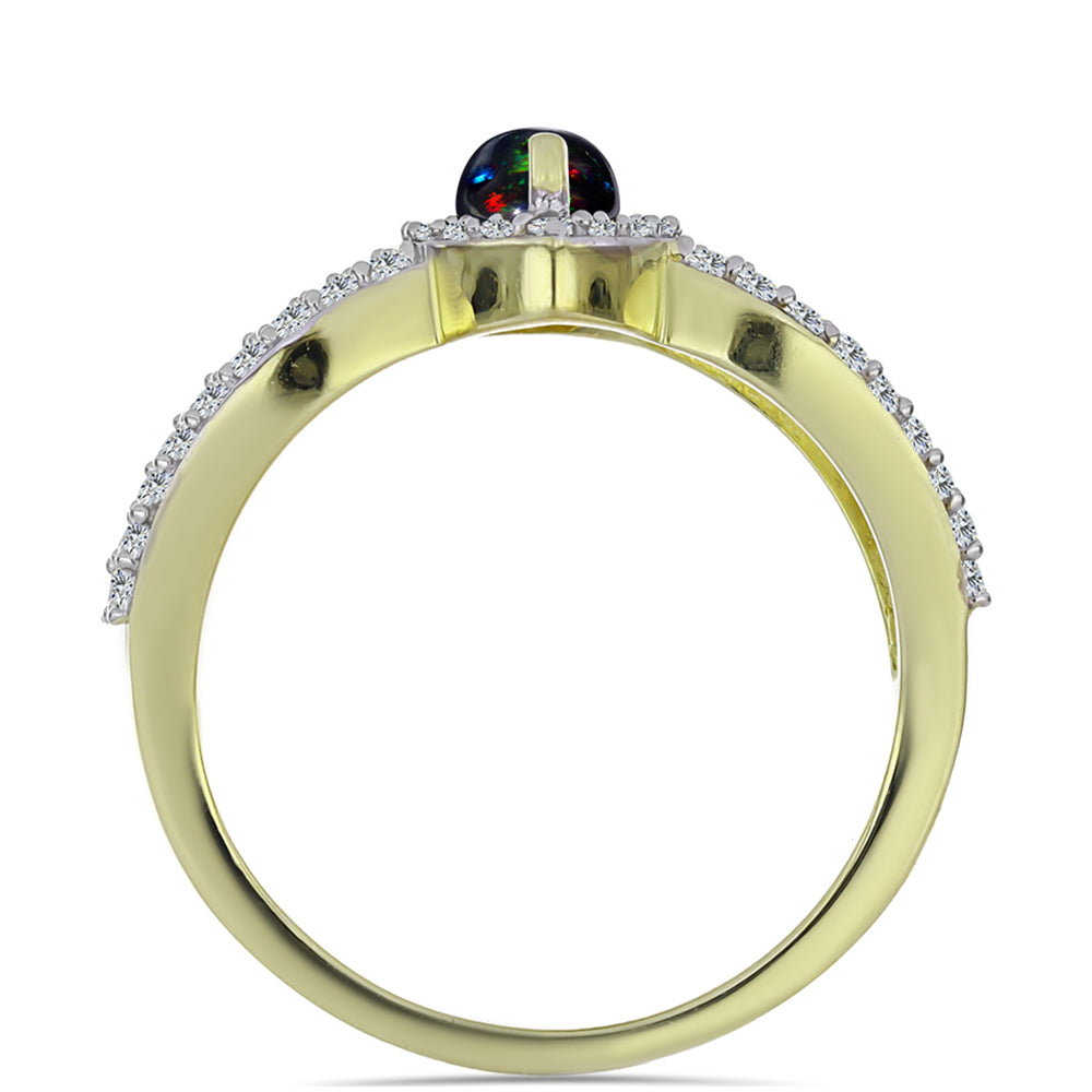 Inel din Argint 925 Placat cu Aur ( 3.29 grame ) cu Opal Etiopian Negru Lega Dembi și Topaz Alb 0.87 Carate 2 