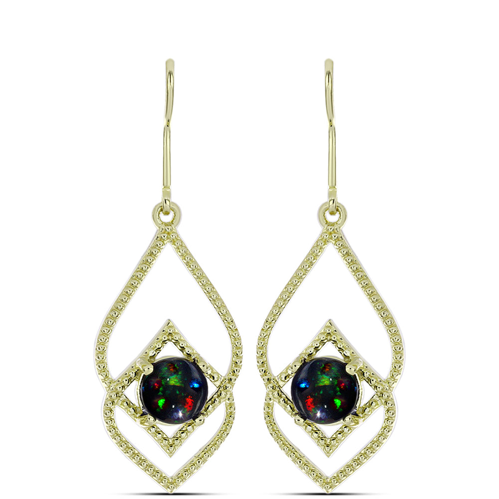 Cercei din Argint 925 Placat cu Aur ( 3.61 grame ) cu Opal Etiopian Negru Lega Dembi 1.09 Carate