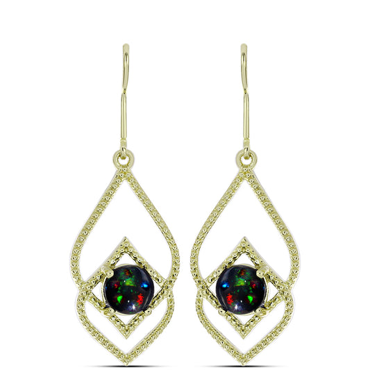 Cercei din Argint 925 Placat cu Aur ( 3.61 grame ) cu Opal Etiopian Negru Lega Dembi 1.09 Carate