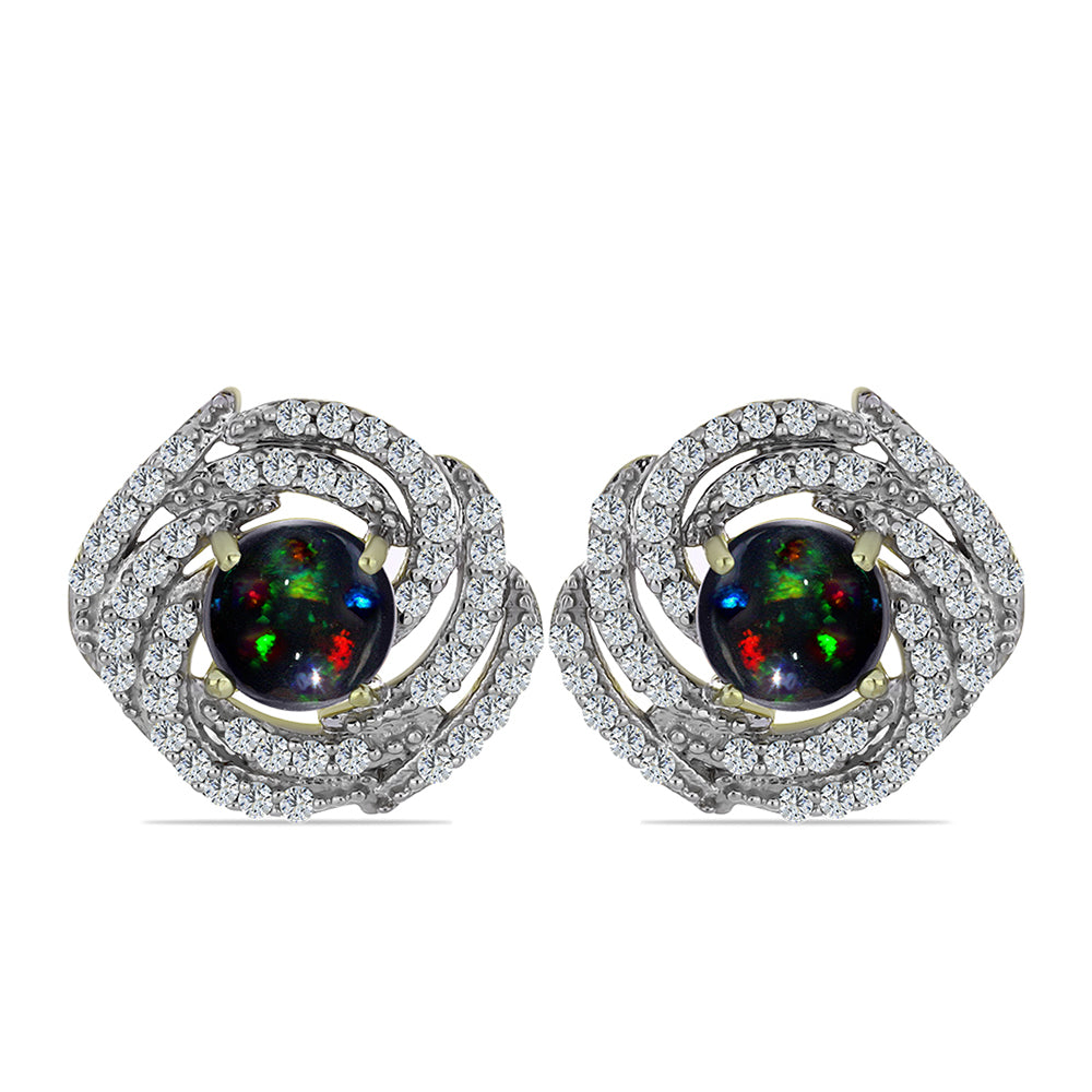 Cercei din Argint 925 Placat cu Aur ( 4.26 grame ) cu Opal Etiopian Negru Lega Dembi și Topaz Alb 1.67 Carate