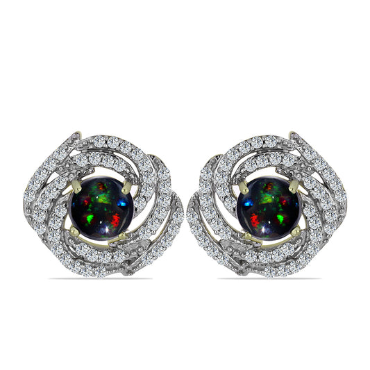 Cercei din Argint 925 Placat cu Aur ( 4.26 grame ) cu Opal Etiopian Negru Lega Dembi și Topaz Alb 1.67 Carate