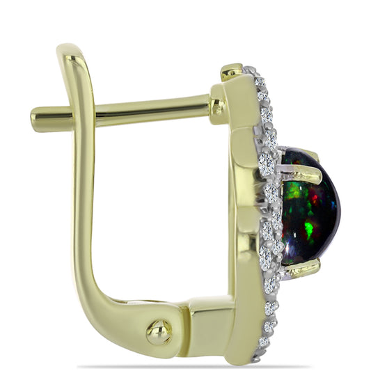 Cercei din Argint 925 Placat cu Aur ( 4.26 grame ) cu Opal Etiopian Negru Lega Dembi și Topaz Alb 1.67 Carate