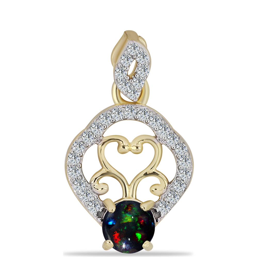 Pandantiv din Argint 925 Placat cu Aur ( 1.32 grame ) cu Opal Etiopian Negru Lega Dembi și Topaz Alb 0.49 Carate 1 
