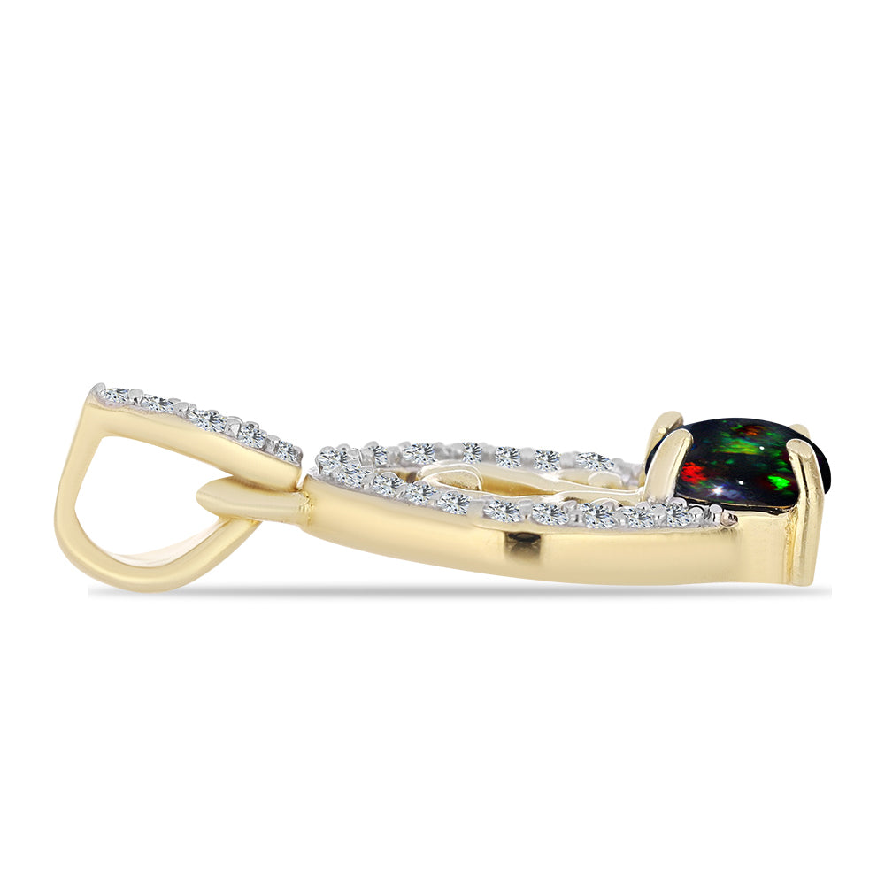 Pandantiv din Argint 925 Placat cu Aur ( 1.32 grame ) cu Opal Etiopian Negru Lega Dembi și Topaz Alb 0.49 Carate