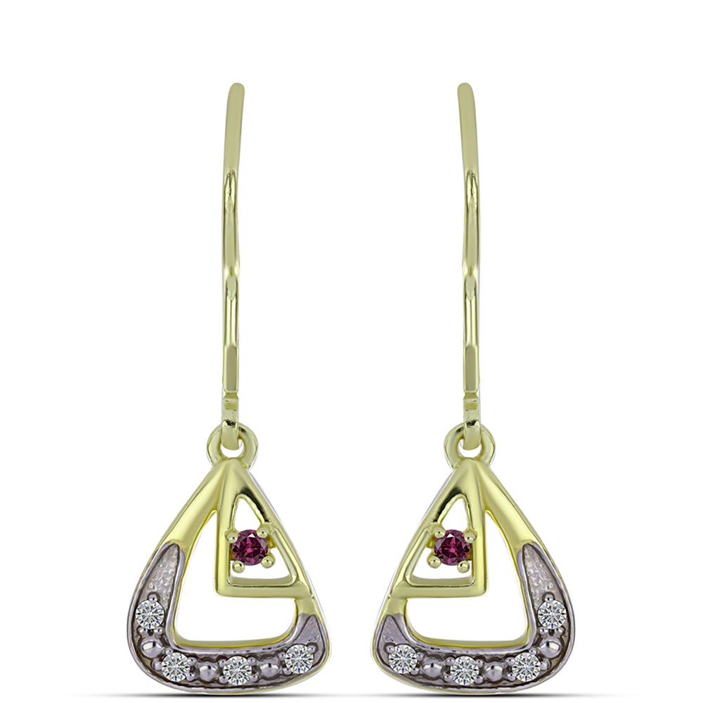 Cercei din Argint 925 Placat cu Aur ( 2.53 grame ) cu Diamant Violet și Diamant Alb 0.12 Carate 1 