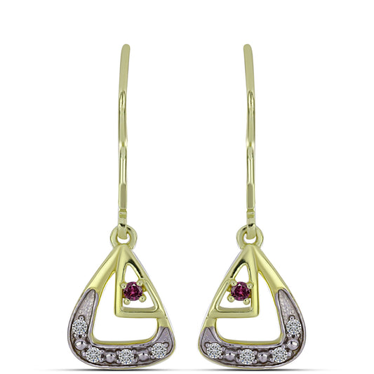 Cercei din Argint 925 Placat cu Aur ( 2.53 grame ) cu Diamant Violet și Diamant Alb 0.12 Carate