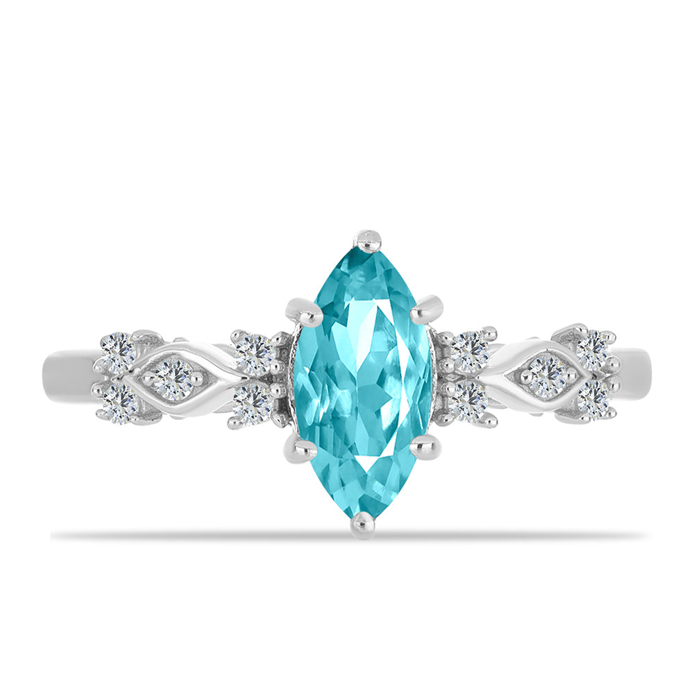 Inel din Argint 925 ( 2.27 grame ) cu Cuarț Paraiba și Topaz Alb 1.09 Carate