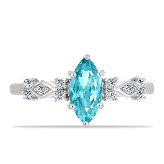 Inel din Argint 925 ( 2.27 grame ) cu Cuarț Paraiba și Topaz Alb 1.09 Carate