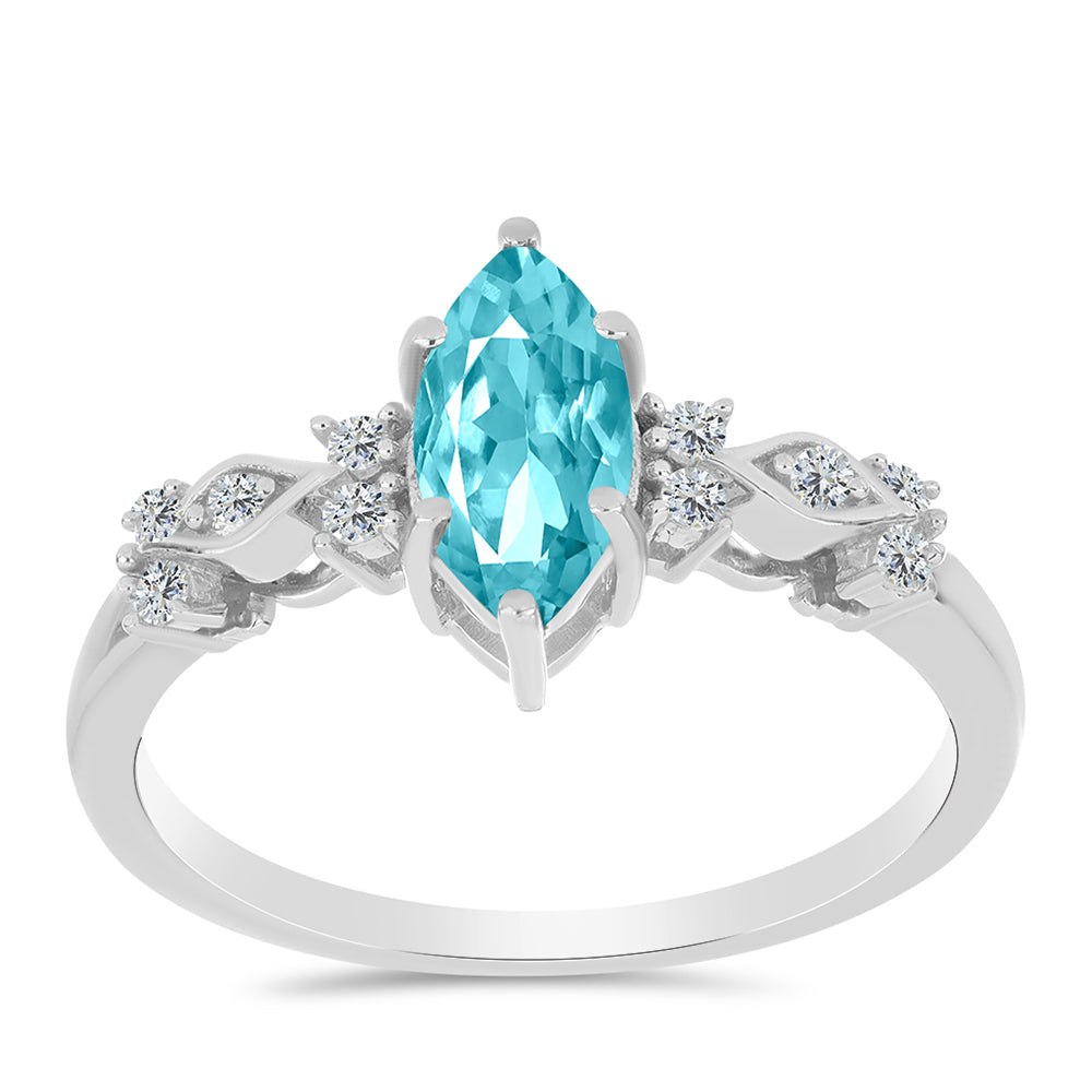 Inel din Argint 925 ( 2.27 grame ) cu Cuarț Paraiba și Topaz Alb 1.09 Carate 3 