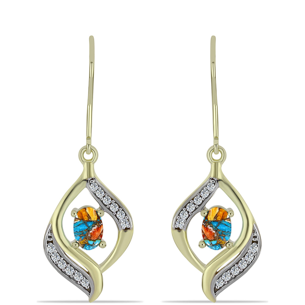 Cercei din Argint 925 Placat cu Aur ( 3.79 grame ) cu Turcoaz Oyster și Topaz Alb 1.19 Carate