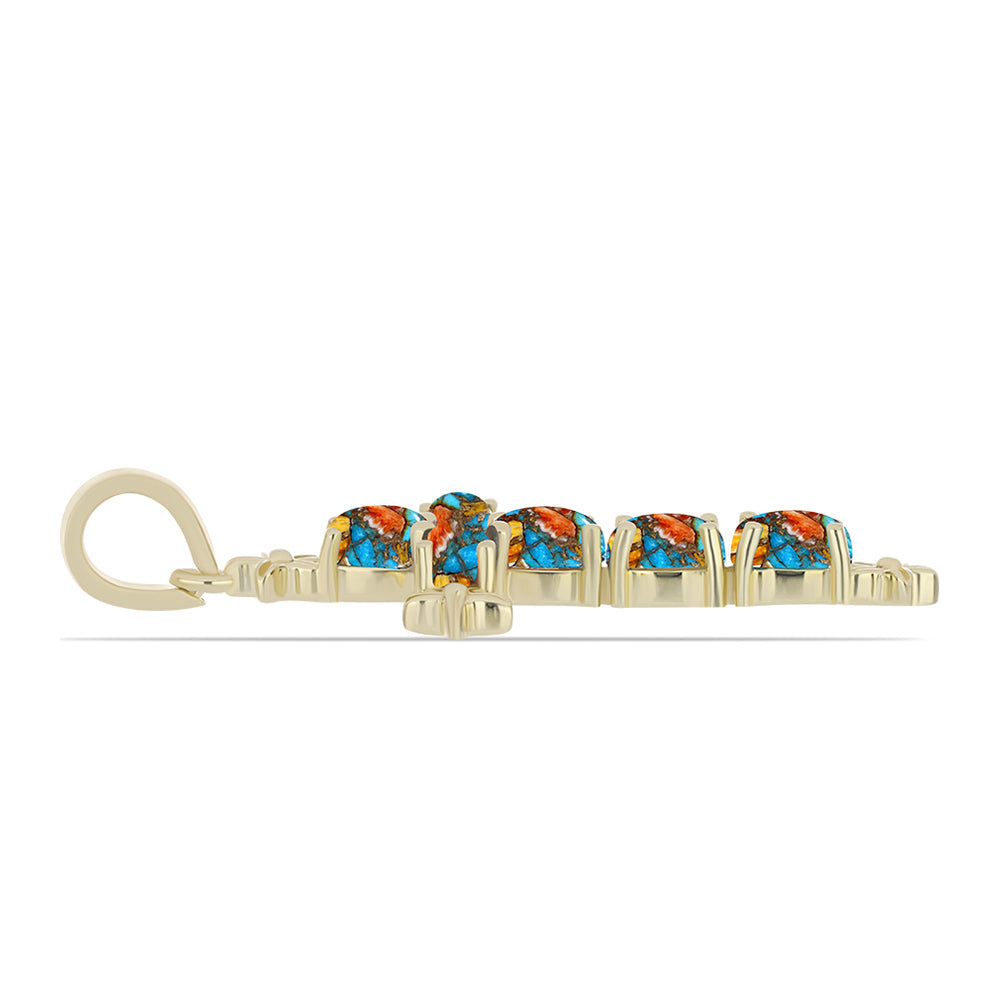 Cruce Pandantiv din Argint 925 Placat cu Aur ( 2.13 grame ) cu Turcoaz Oyster și Topaz Alb 1.72 Carate 2 