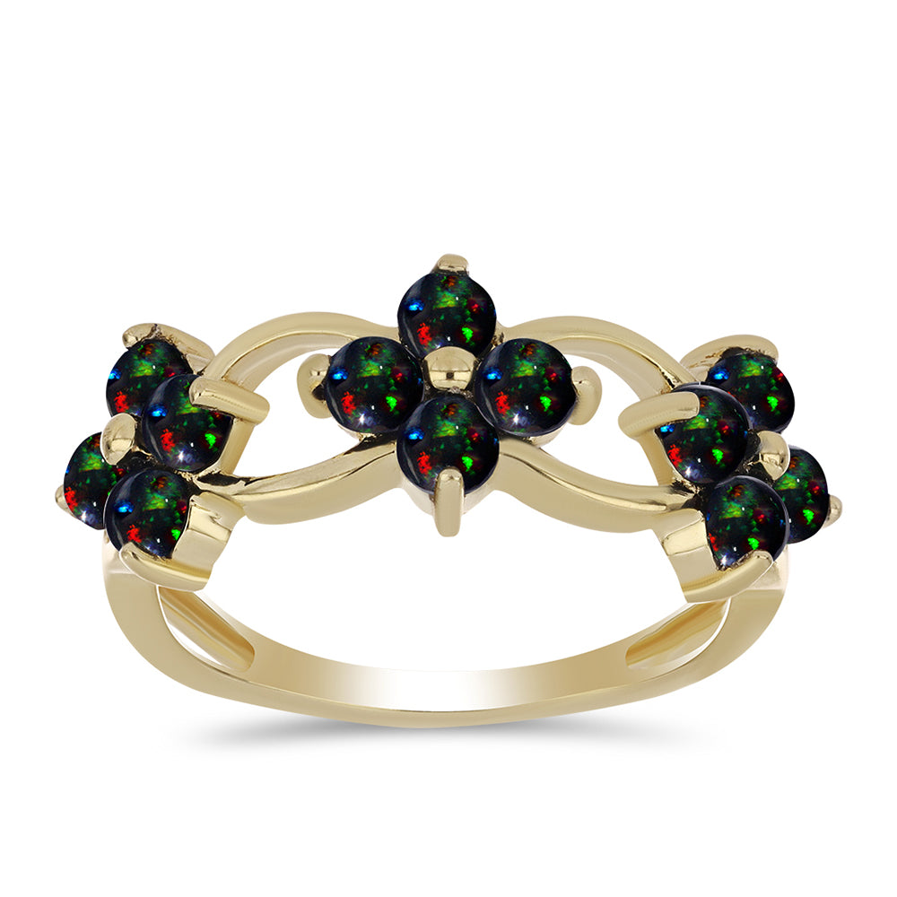 Inel din Argint 925 Placat cu Aur ( 2.46 grame ) cu Opal Etiopian Negru Lega Dembi 1 Carate