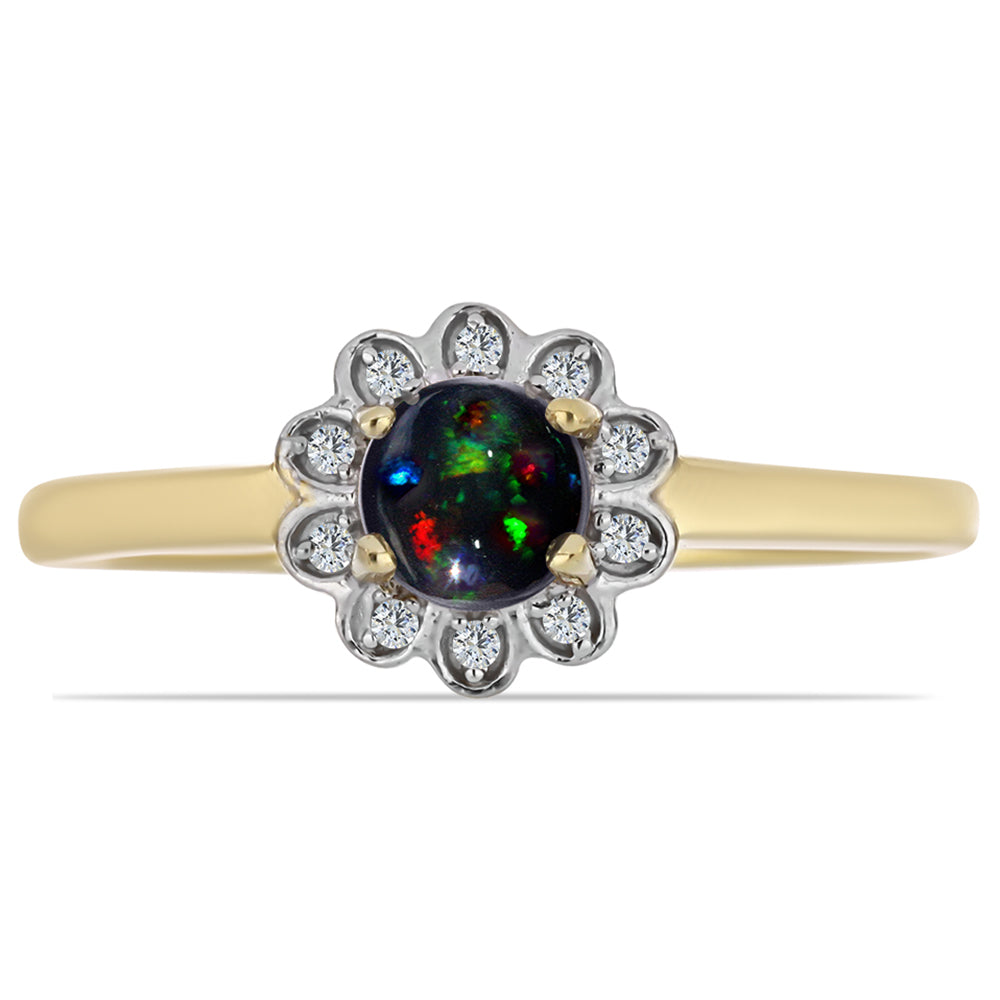Inel din Argint 925 Placat cu Aur ( 2.09 grame ) cu Opal Etiopian Negru Lega Dembi și Topaz Alb 0.45 Carate 1 