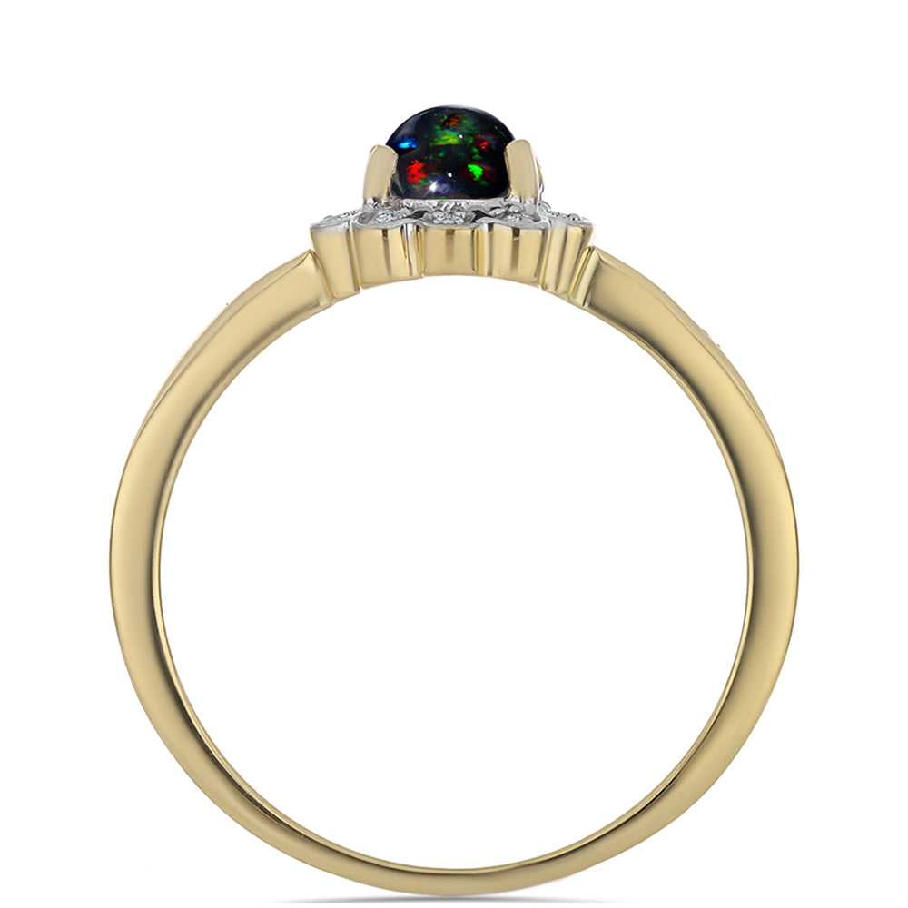 Inel din Argint 925 Placat cu Aur ( 2.09 grame ) cu Opal Etiopian Negru Lega Dembi și Topaz Alb 0.45 Carate