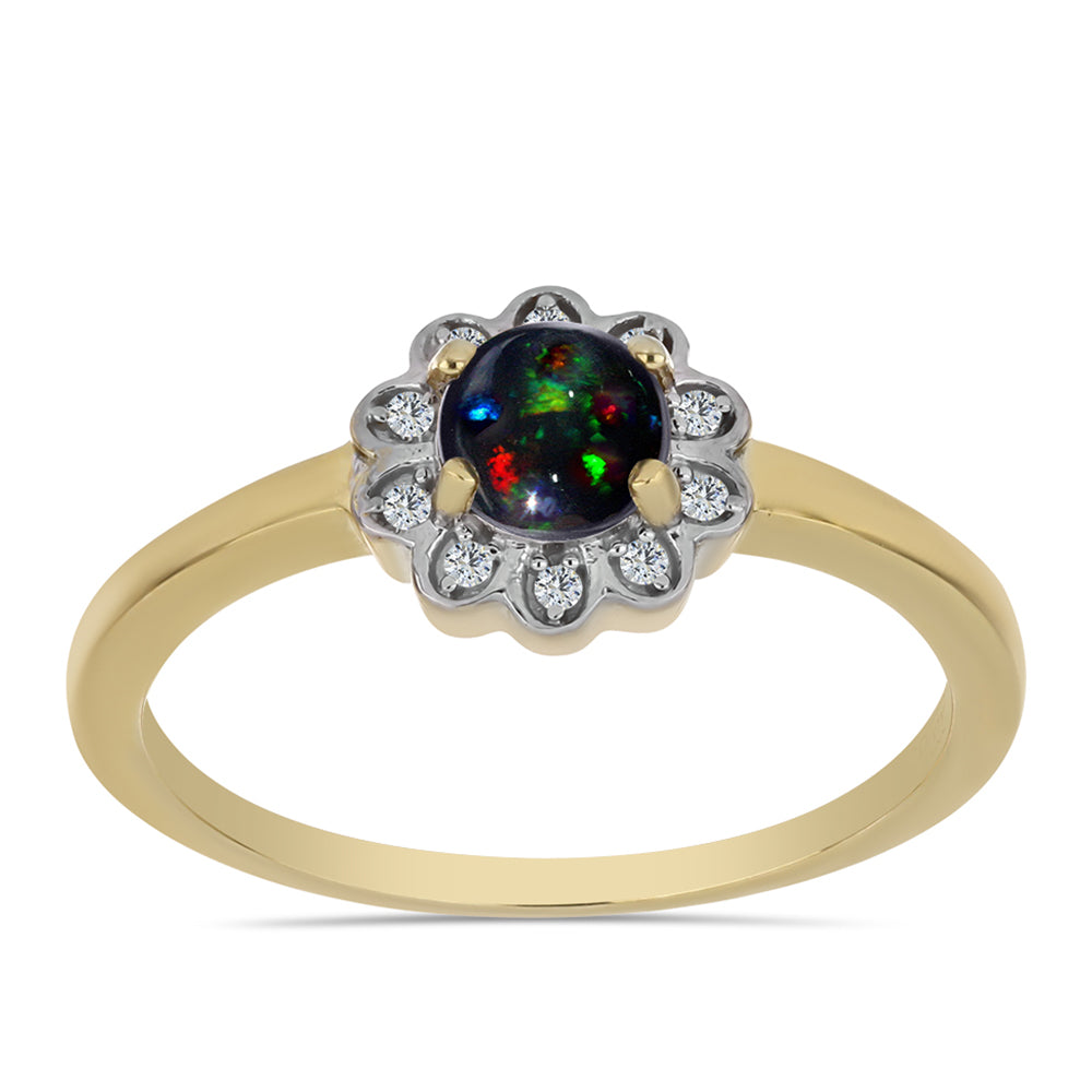Inel din Argint 925 Placat cu Aur ( 2.09 grame ) cu Opal Etiopian Negru Lega Dembi și Topaz Alb 0.45 Carate 3 