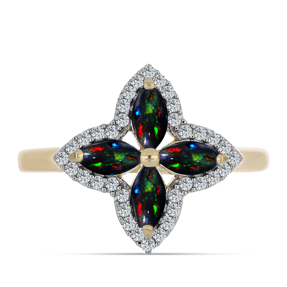Inel din Argint 925 Placat cu Aur ( 2.9 grame ) cu Opal Etiopian Negru Lega Dembi și Topaz Alb 0.85 Carate 1 