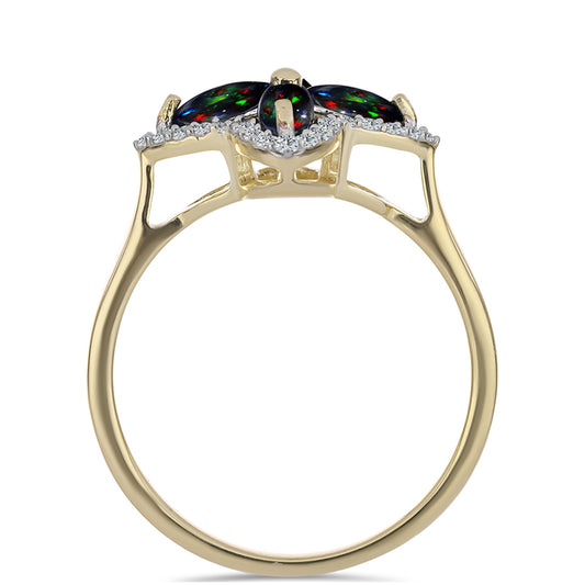 Inel din Argint 925 Placat cu Aur ( 2.9 grame ) cu Opal Etiopian Negru Lega Dembi și Topaz Alb 0.85 Carate