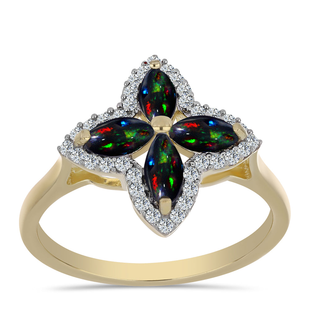 Inel din Argint 925 Placat cu Aur ( 2.9 grame ) cu Opal Etiopian Negru Lega Dembi și Topaz Alb 0.85 Carate 3 