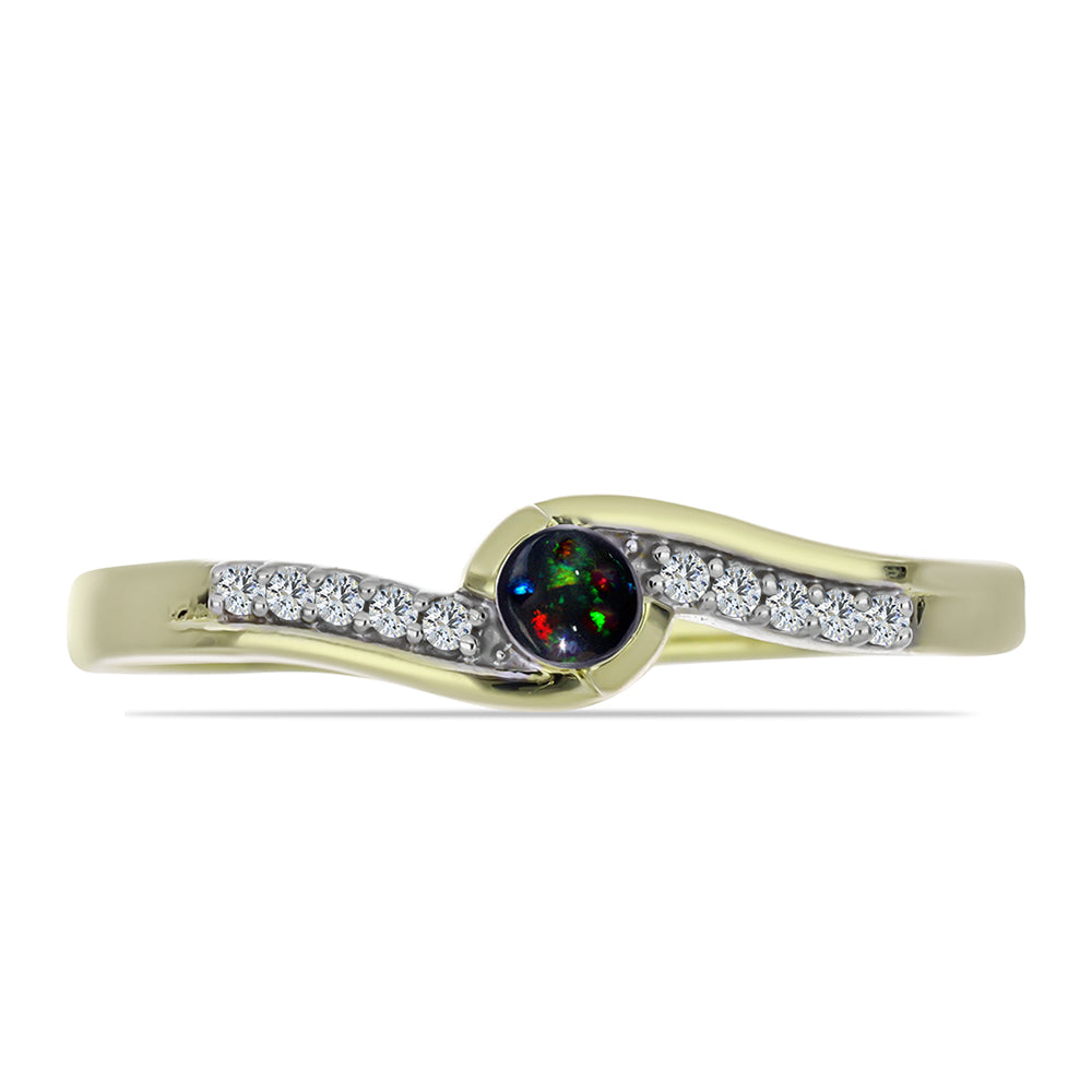 Inel din Argint 925 Placat cu Aur ( 2.14 grame ) cu Opal Etiopian Negru Lega Dembi și Topaz Alb 0.15 Carate