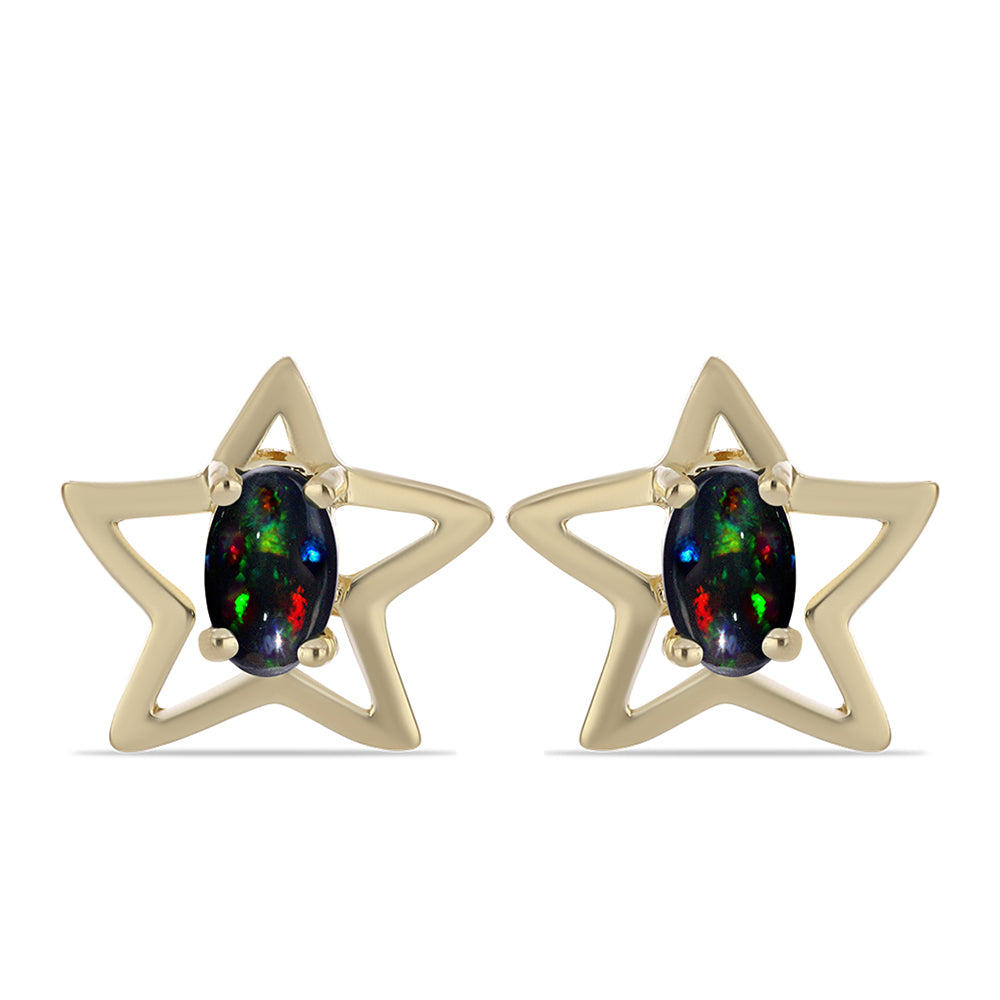 Cercei din Argint 925 Placat cu Aur ( 1.52 grame ) cu Opal Etiopian Negru Lega Dembi 0.3 Carate 1 