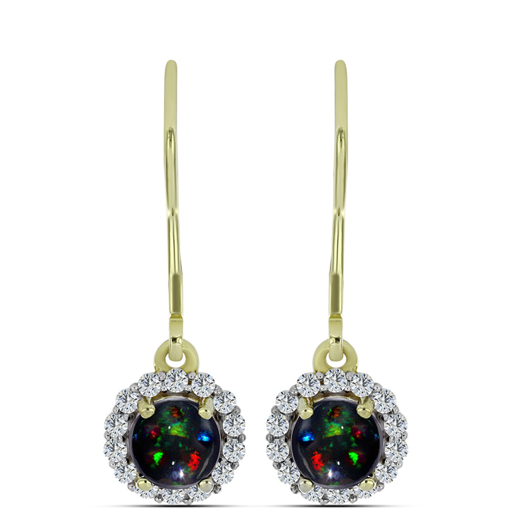 Cercei din Argint 925 Placat cu Aur ( 1.95 grame ) cu Opal Etiopian Negru Lega Dembi și Topaz Alb 0.93 Carate 1 