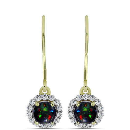 Cercei din Argint 925 Placat cu Aur ( 1.95 grame ) cu Opal Etiopian Negru Lega Dembi și Topaz Alb 0.93 Carate