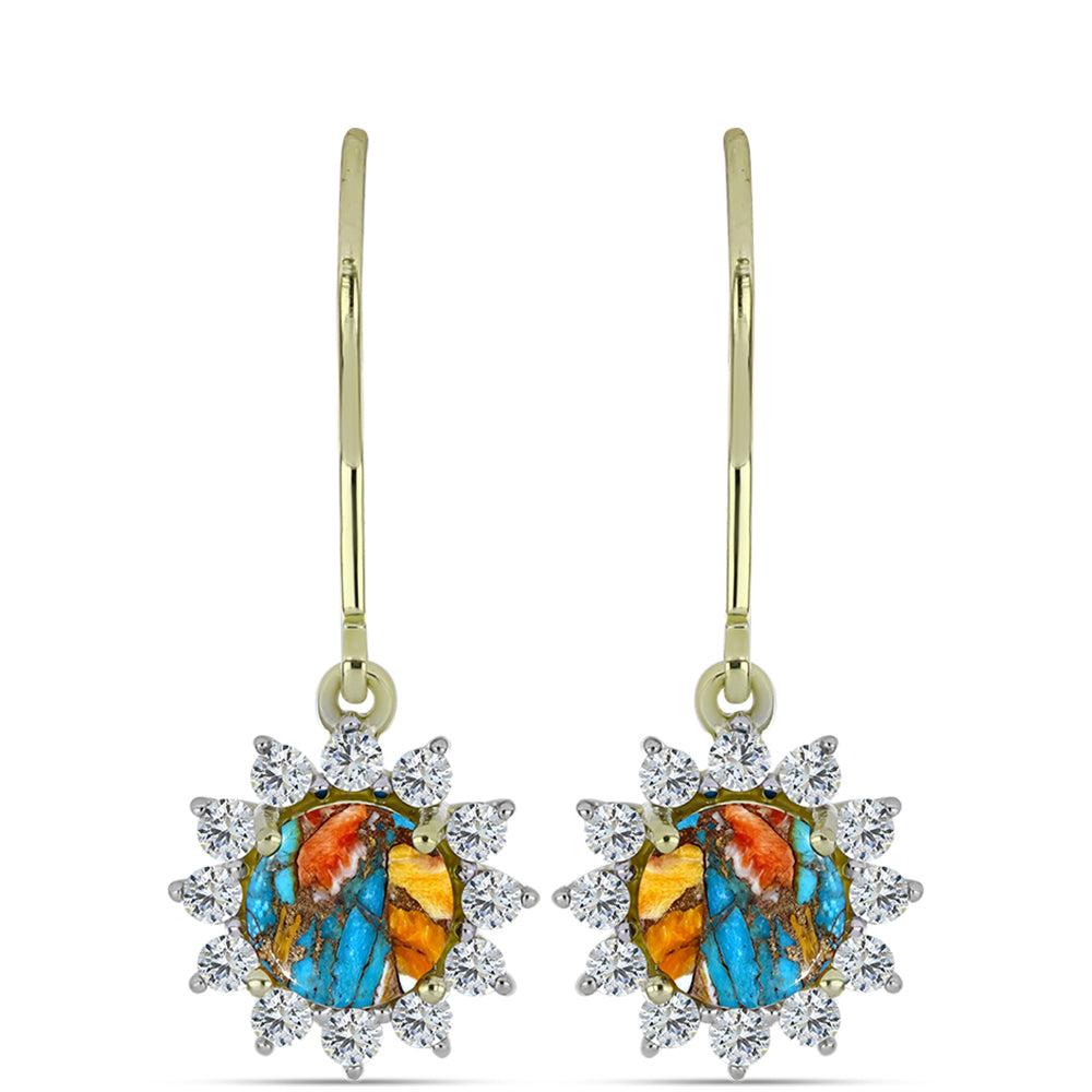 Cercei din Argint 925 Placat cu Aur ( 2.37 grame ) cu Turcoaz Oyster și Topaz Alb 2.82 Carate 1 