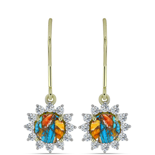 Cercei din Argint 925 Placat cu Aur ( 2.37 grame ) cu Turcoaz Oyster și Topaz Alb 2.82 Carate
