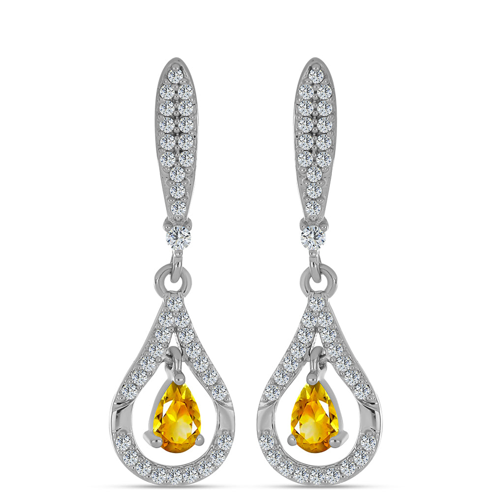 Cercei din Argint 925 ( 4.55 grame ) cu Citrin Ural și Topaz Alb 1.44 Carate 1 