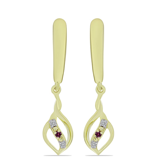 Cercei din Argint 925 Placat cu Aur ( 3.53 grame ) cu Diamant Violet și Diamant Alb 0.07 Carate