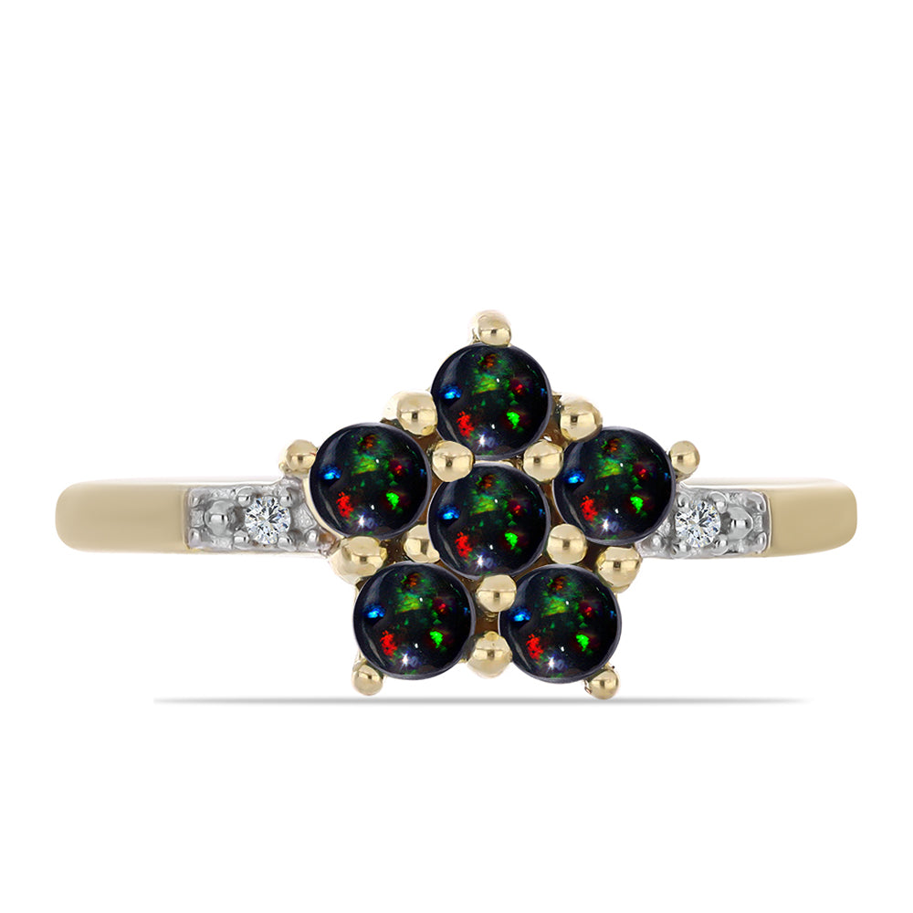 Inel din Argint 925 Placat cu Aur ( 2.15 grame ) cu Opal Etiopian Negru Lega Dembi și Topaz Alb 0.48 Carate
