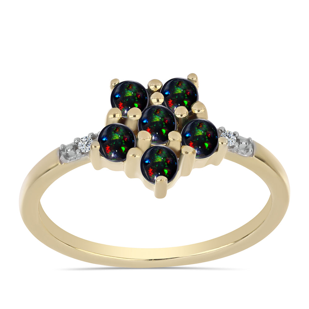 Inel din Argint 925 Placat cu Aur ( 2.15 grame ) cu Opal Etiopian Negru Lega Dembi și Topaz Alb 0.48 Carate